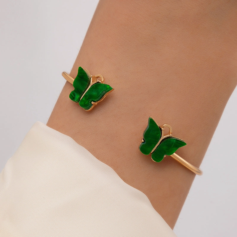 Wholesale Butterfly Imitation Gemstone Hollow Four-layer Geometric Opening Four-piece Bracelet Set