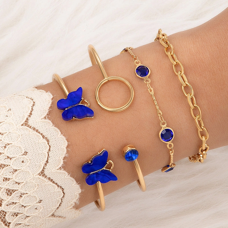 Wholesale Butterfly Imitation Gemstone Hollow Four-layer Geometric Opening Four-piece Bracelet Set
