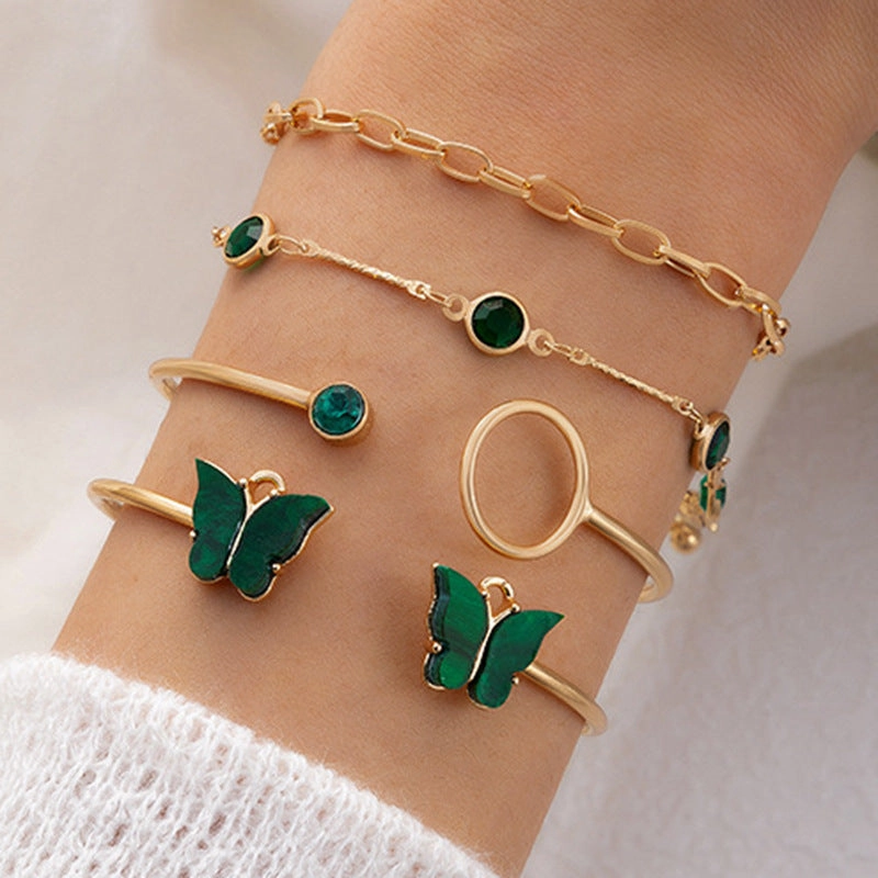 Wholesale Butterfly Imitation Gemstone Hollow Four-layer Geometric Opening Four-piece Bracelet Set