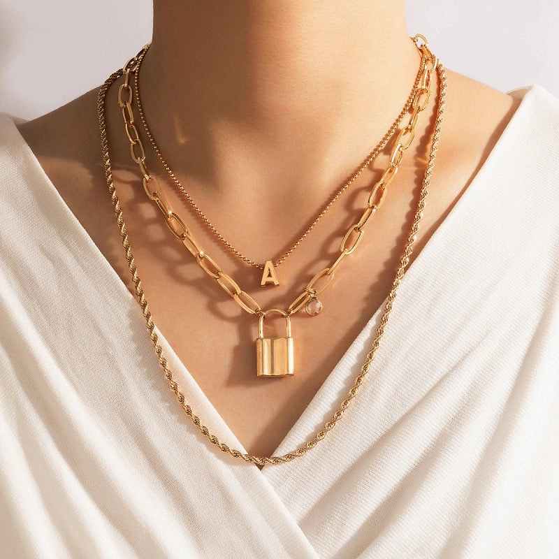Wholesale Butterfly Letter Disc Three Layer Necklace