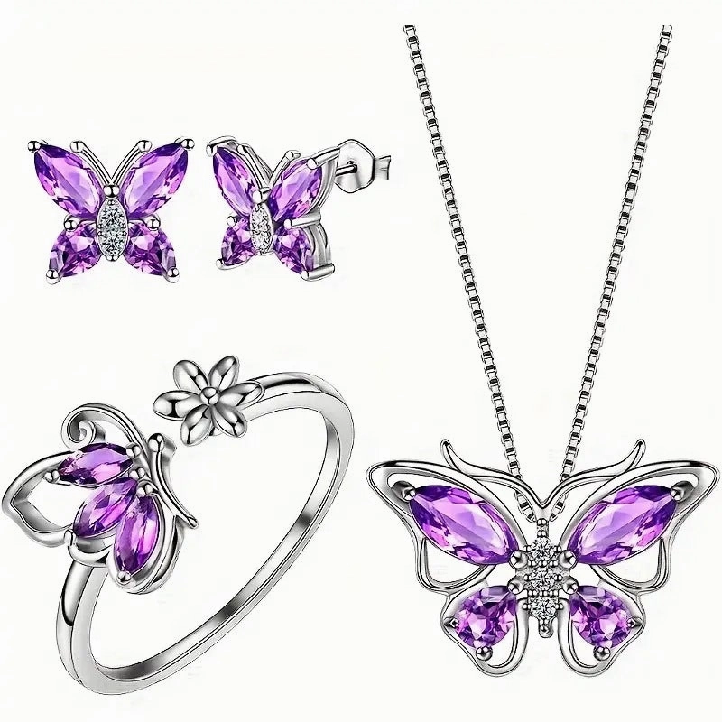Wholesale Butterfly Rhinestone Crystal Alloy Ring Earrings Necklace