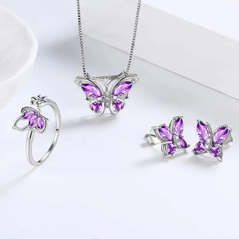 Wholesale Butterfly Rhinestone Crystal Alloy Ring Earrings Necklace