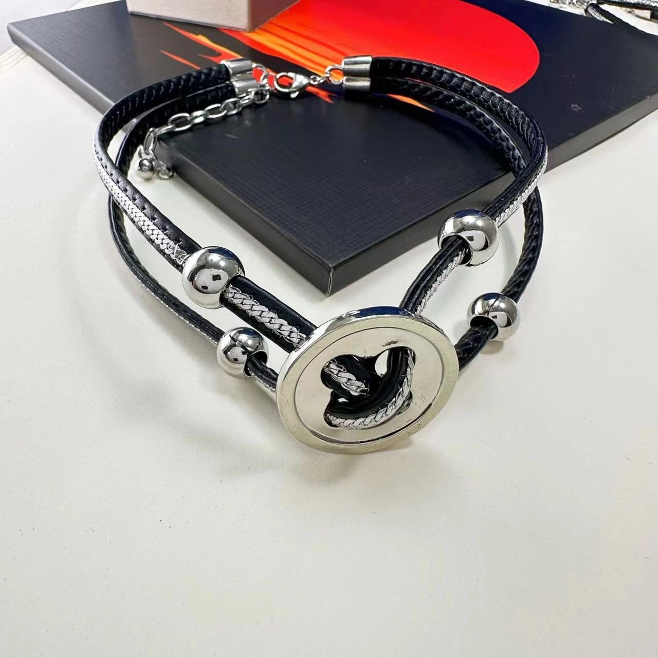 Wholesale Button Leather Cord Clavicle Chain Bracelet