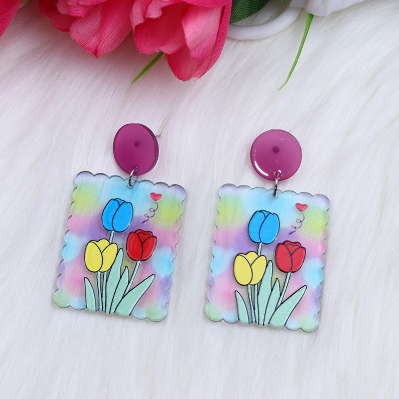Wholesale Candy Color Tulip Flowers Acrylic Earrings