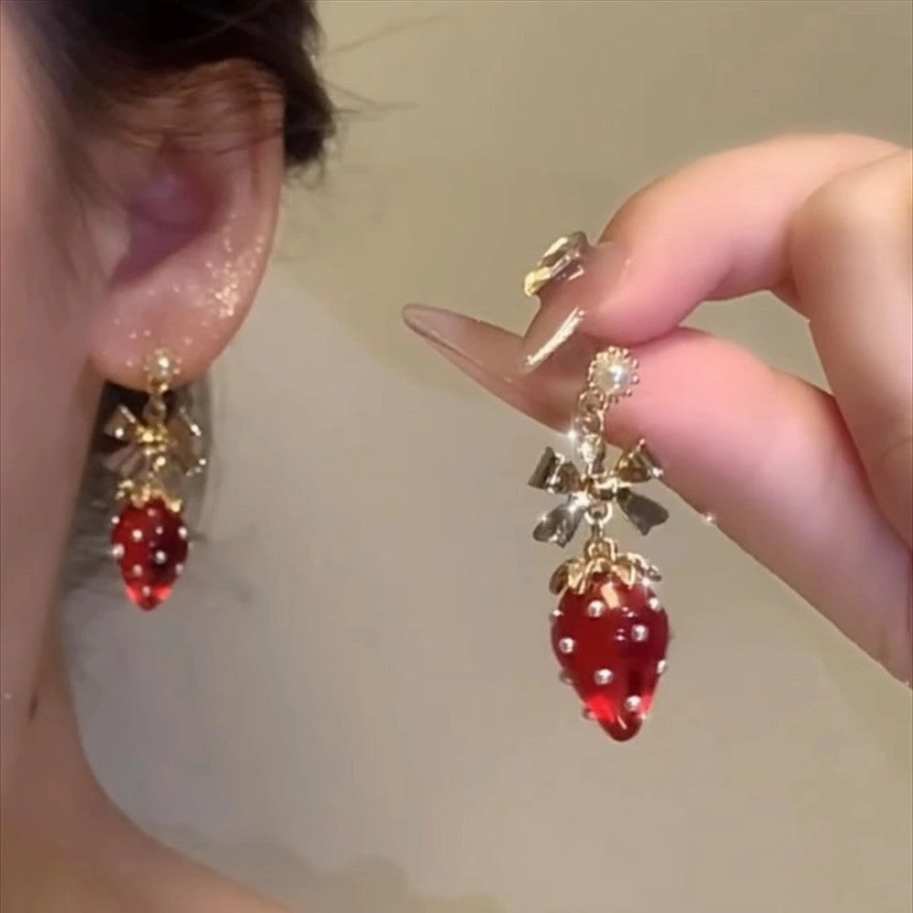 Wholesale Candy French Vintage Imitation Pearl Strawberry Earrings