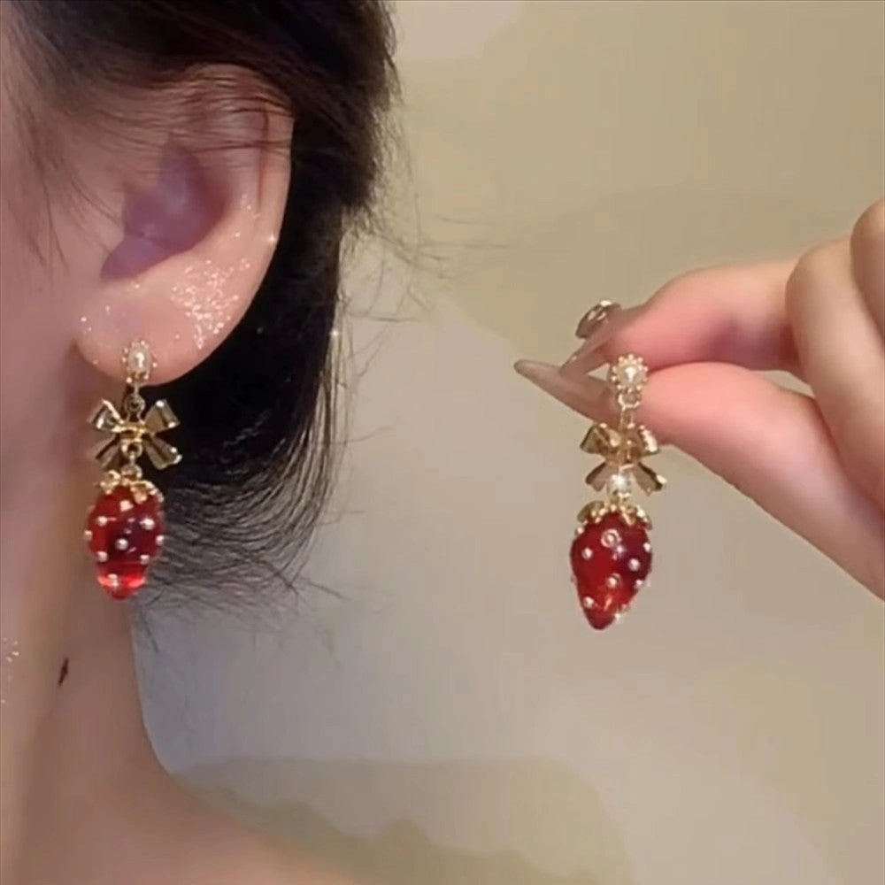 Wholesale Candy French Vintage Imitation Pearl Strawberry Earrings