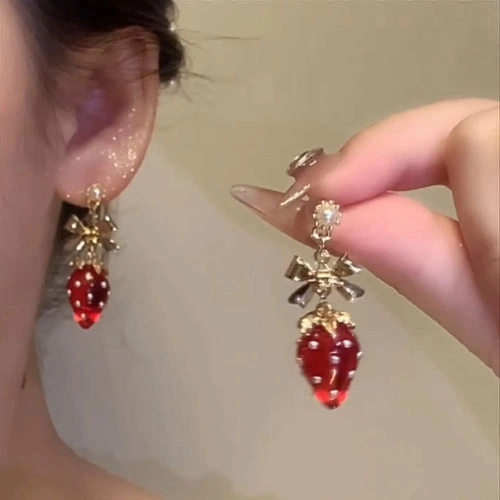 Wholesale Candy French Vintage Imitation Pearl Strawberry Earrings