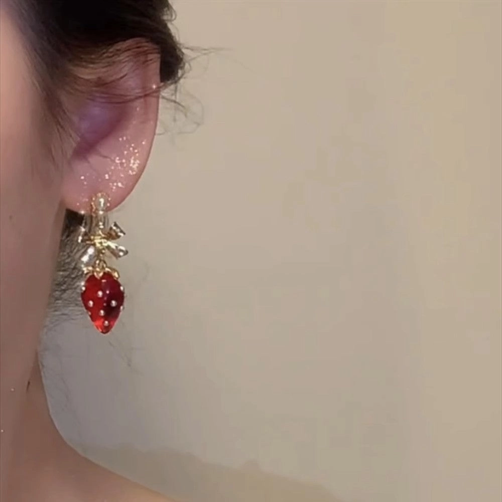 Wholesale Candy French Vintage Imitation Pearl Strawberry Earrings