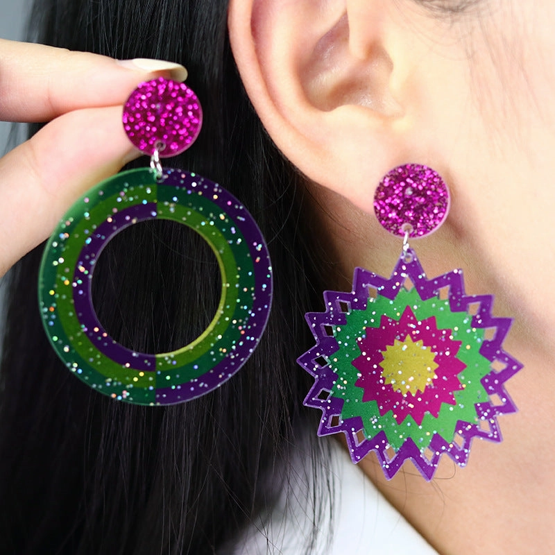Wholesale Carnival Hollow Diamond Shaped Acrylic  Mardi Gras Earrings