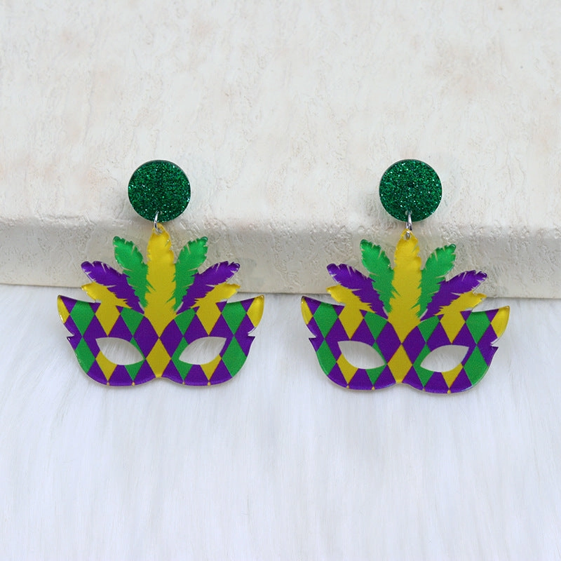 Wholesale Carnival Mask Acrylic  Mardi Gras Earrings