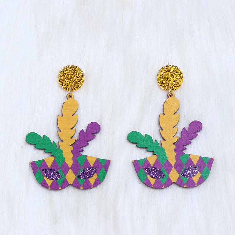 Wholesale Carnival Vintage Crown Mask  Mardi Gras Earrings