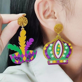 Wholesale Carnival Vintage Crown Mask  Mardi Gras Earrings