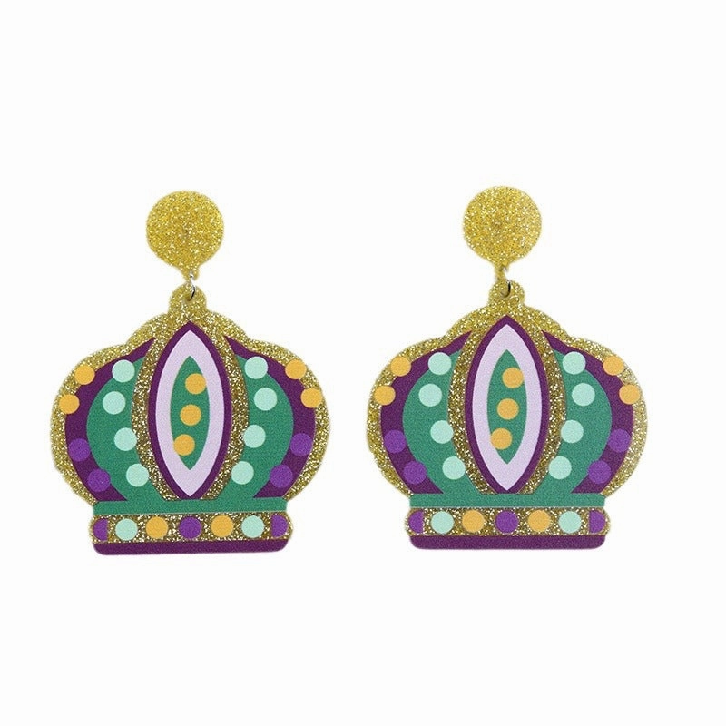 Wholesale Carnival Vintage Crown Mask  Mardi Gras Earrings
