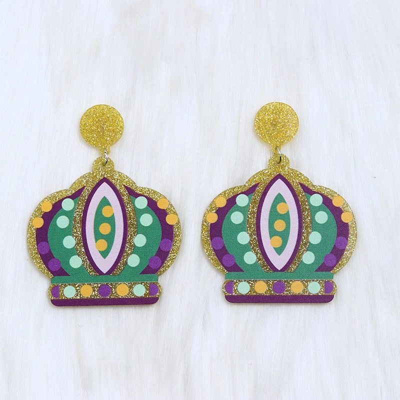 Wholesale Carnival Vintage Crown Mask  Mardi Gras Earrings