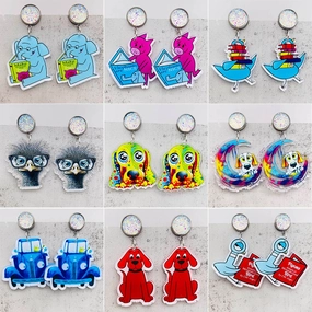 Wholesale Cartoon Animal Earrings Dragonfly Red Dog Elephant Reading Acrylic Earrings
