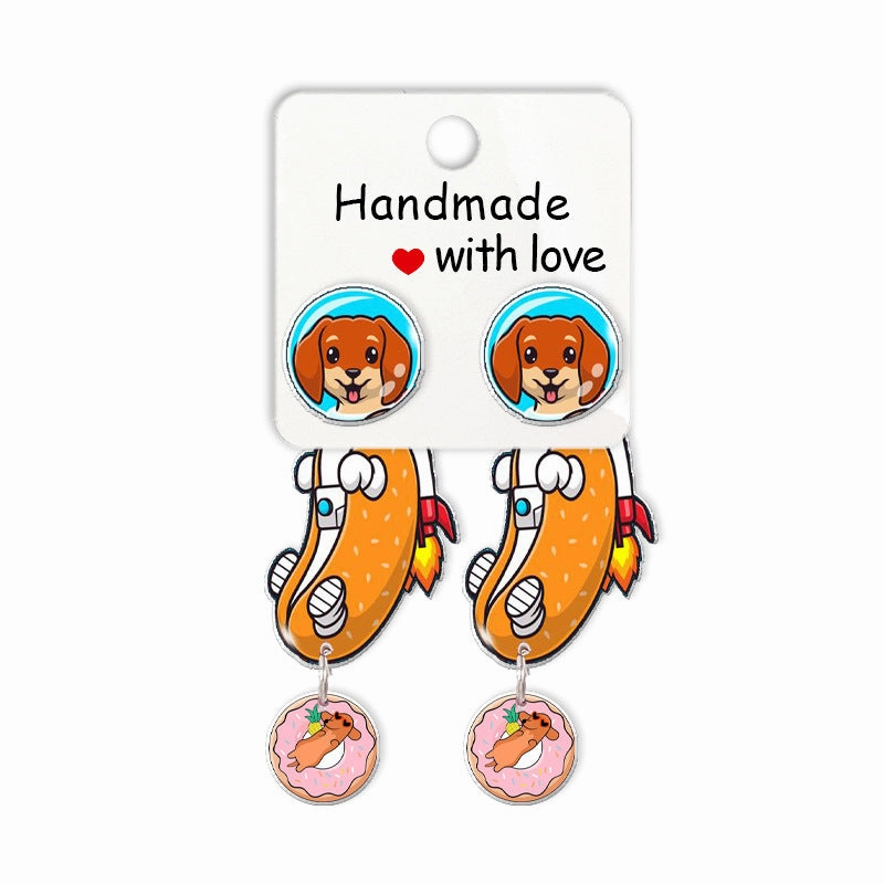 Wholesale Cartoon Cute Animal Dachshund Acrylic Earrings