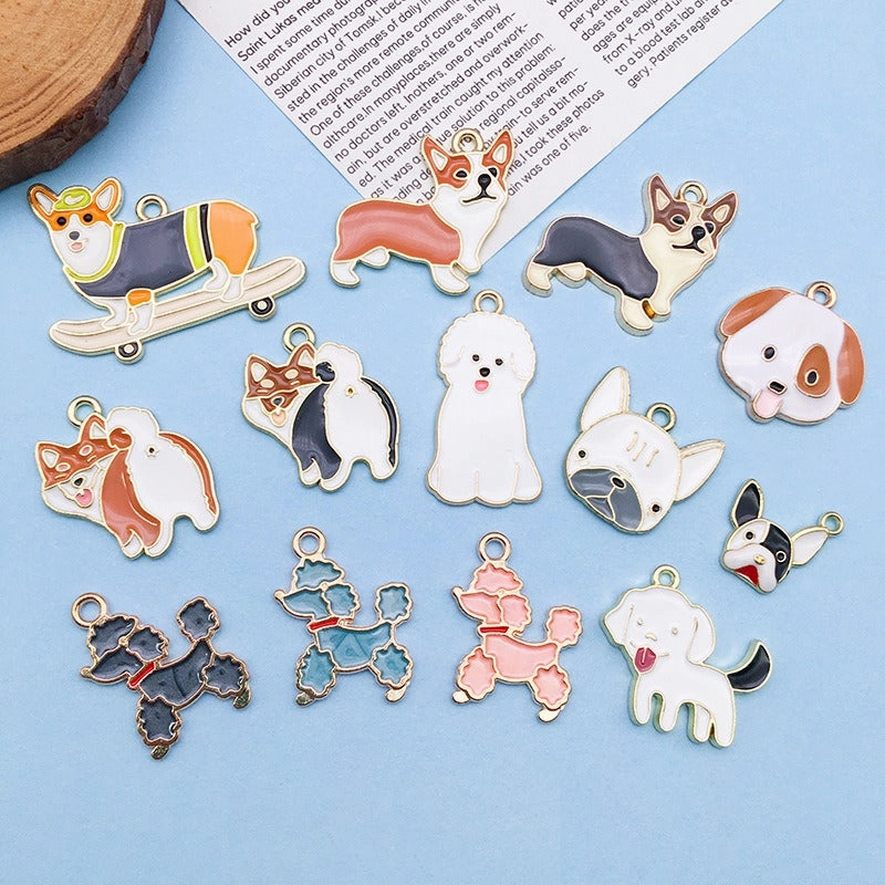 Wholesale Cartoon Japanese Cute Puppy Dog Drip Oil Alloy Necklace Bracelet Pendant