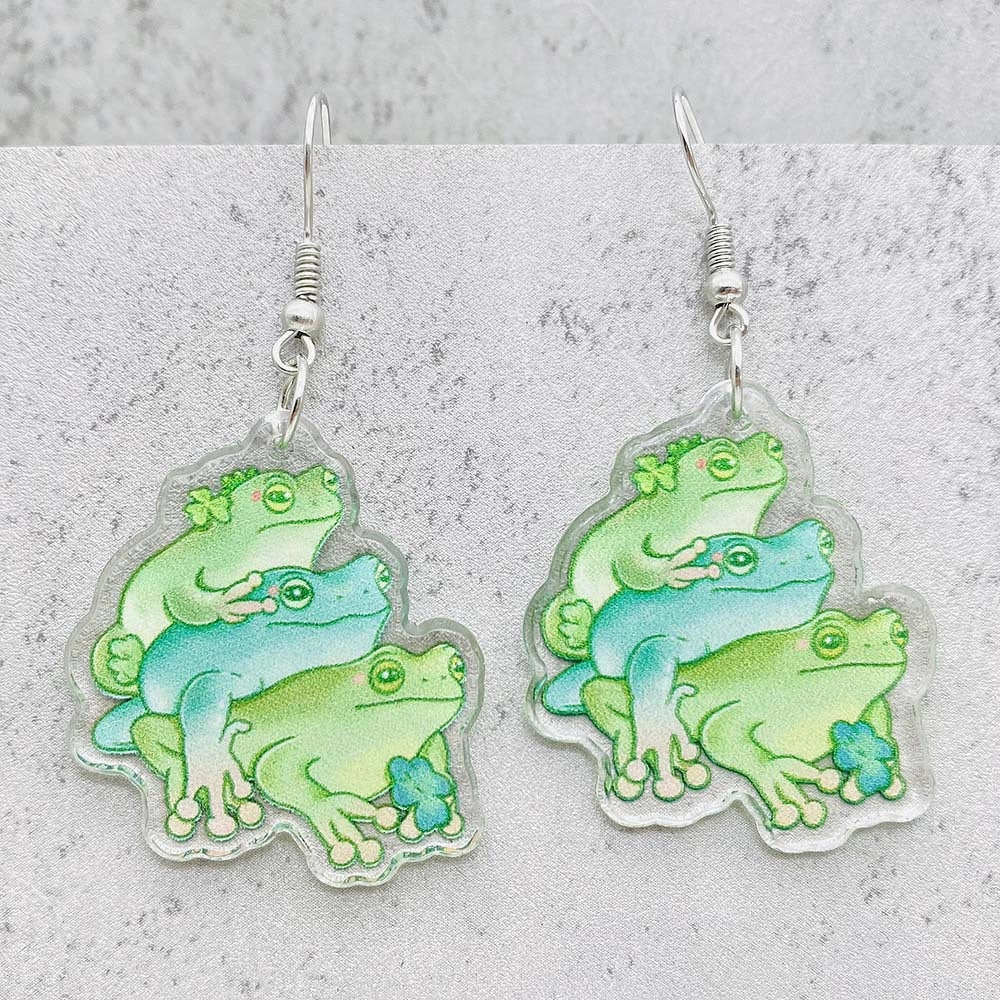 Wholesale Cartoon Mushroom Frog Balloon Print Acrylic Earrings