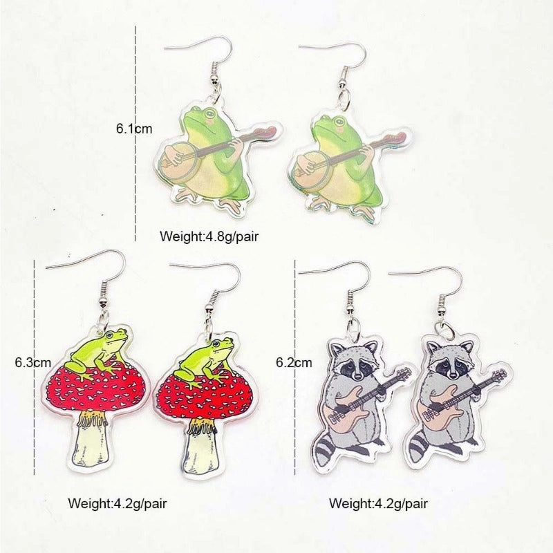 Wholesale Cartoon Mushroom Frog Balloon Print Acrylic Earrings
