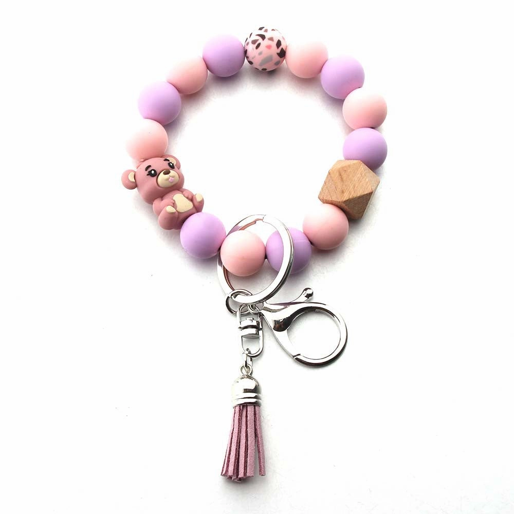 Wholesale cartoon three-dimensional bear key chain beaded bag bracelet