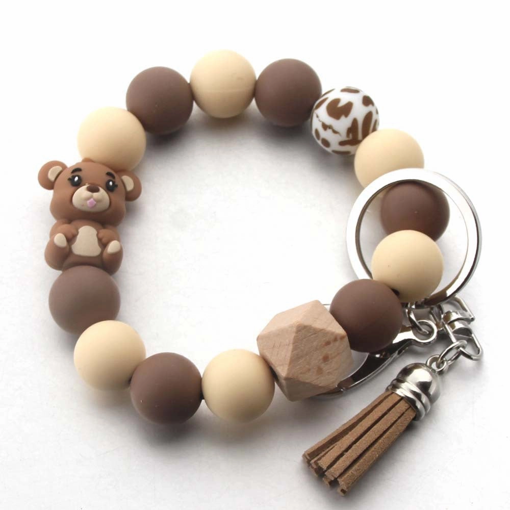 Wholesale cartoon three-dimensional bear key chain beaded bag bracelet