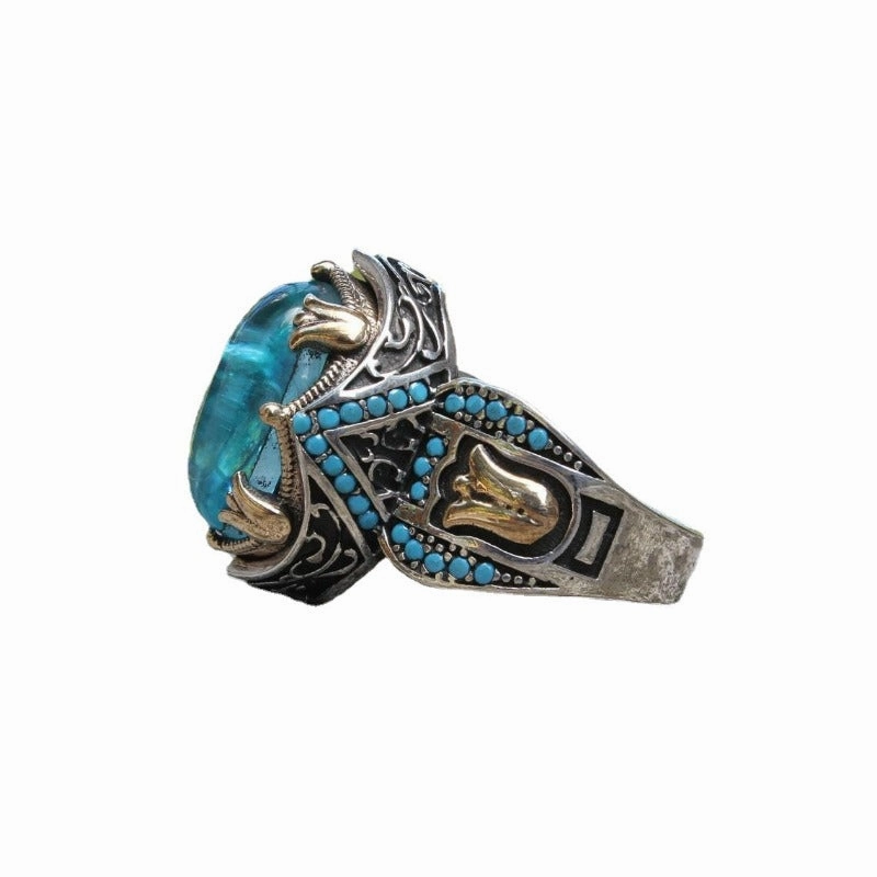 Wholesale Carved Blue Gemstone Two-tone Vintage Gemstone Wedding Rings