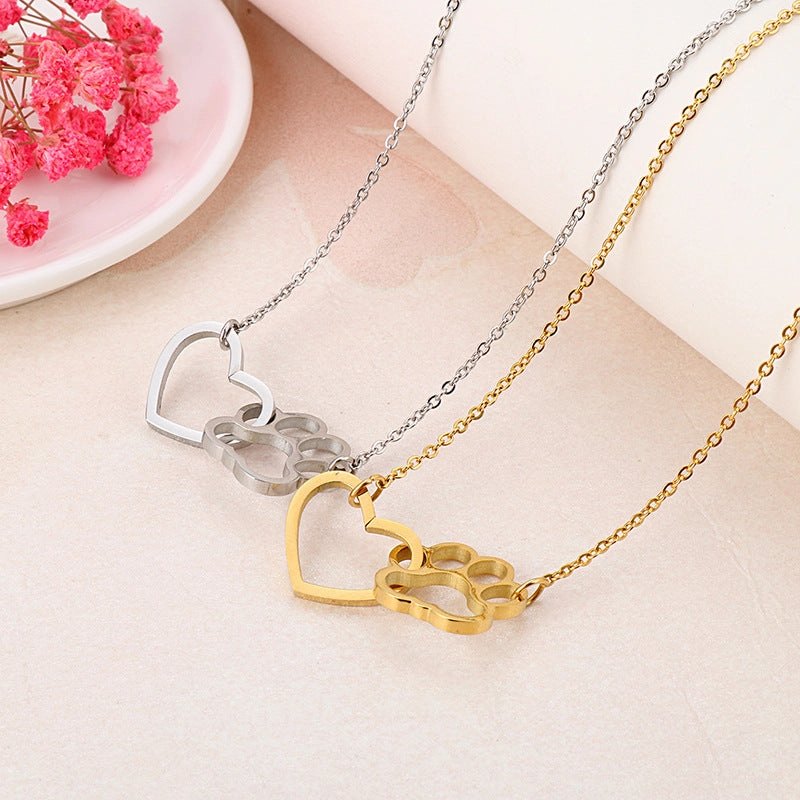 Wholesale Cat Claw Peach Heart Pendant Long Clavicle Gold Plated Necklaces