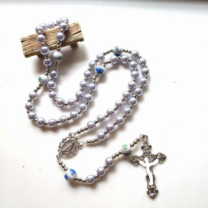 Wholesale Ceramic Rose Glass Pearl Pendant Men's and Women's Versatile Sweater Chain