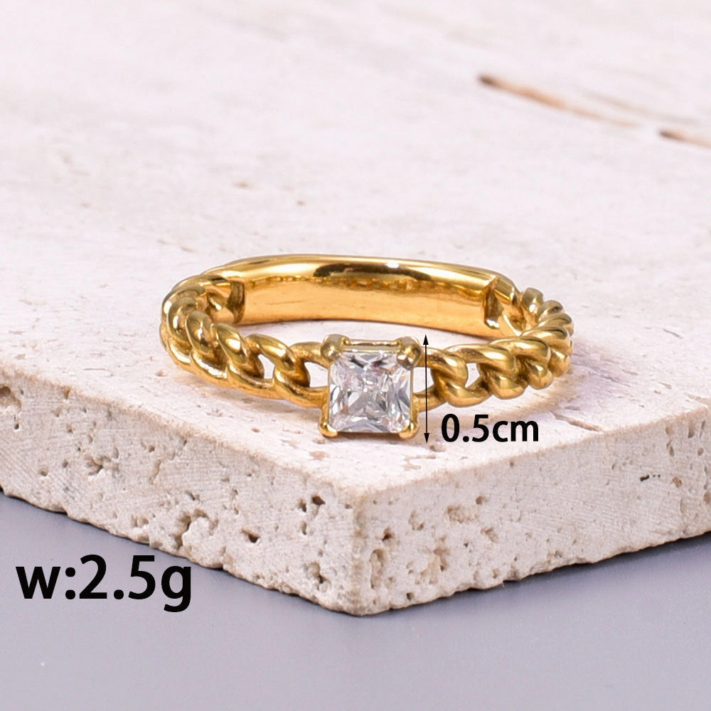 Wholesale Chain-style Square Zircon Ring Titanium Steel Plated 18K Gold Fashion Personality Ring