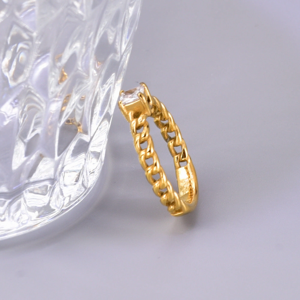 Wholesale Chain-style Square Zircon Ring Titanium Steel Plated 18K Gold Fashion Personality Ring