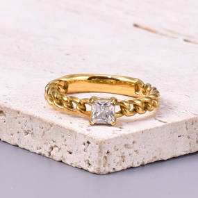 Wholesale Chain-style Square Zircon Ring Titanium Steel Plated 18K Gold Fashion Personality Ring