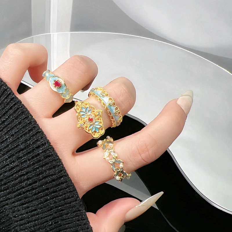 Wholesale Chinese style blue lace enamel niche ring