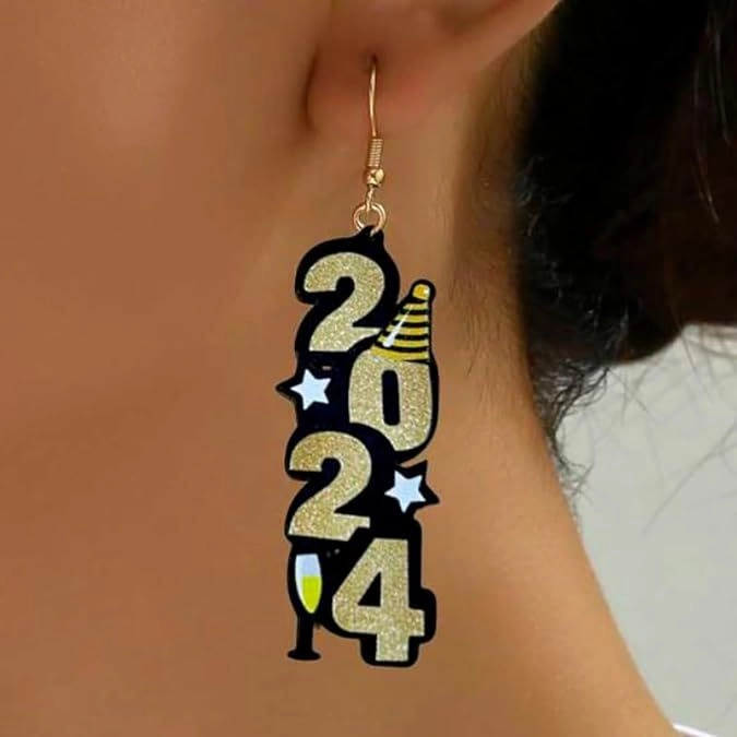Wholesale Christmas 2024 Numbers Glitter Acrylic Earrings