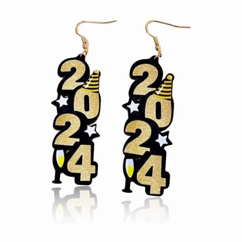 Wholesale Christmas 2024 Numbers Glitter Acrylic Earrings