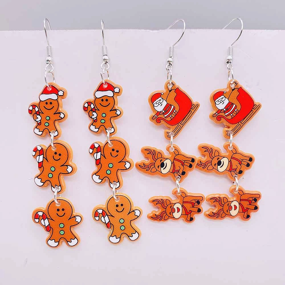 Wholesale Christmas Acrylic Gingerbread Man Sleigh Splicing Earrings