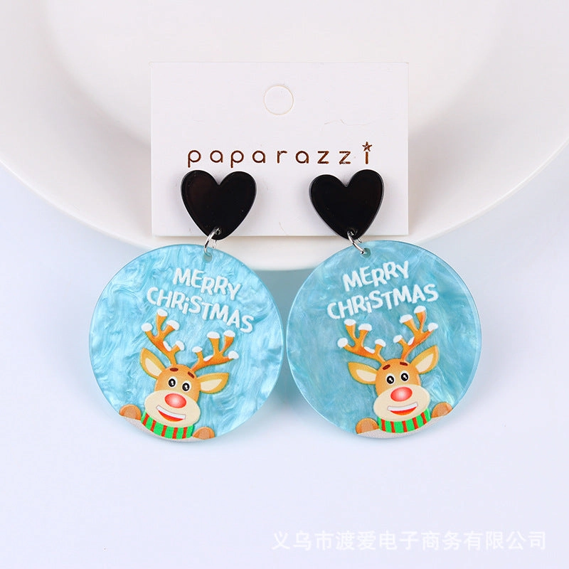 Wholesale Christmas Acrylic Printed Santa Claus Elk Snowman Snowflake Earrings