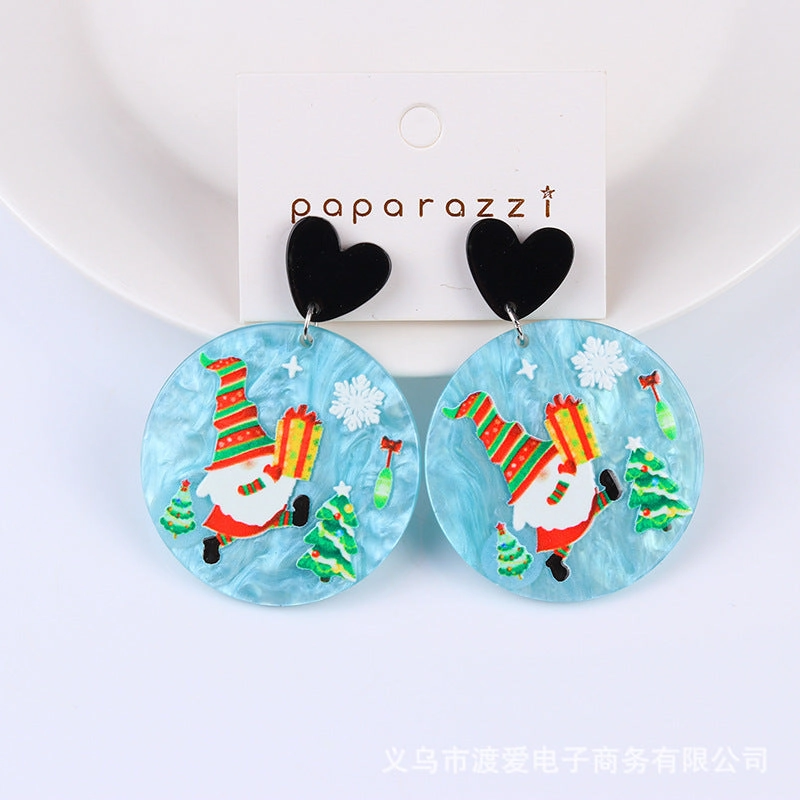 Wholesale Christmas Acrylic Printed Santa Claus Elk Snowman Snowflake Earrings