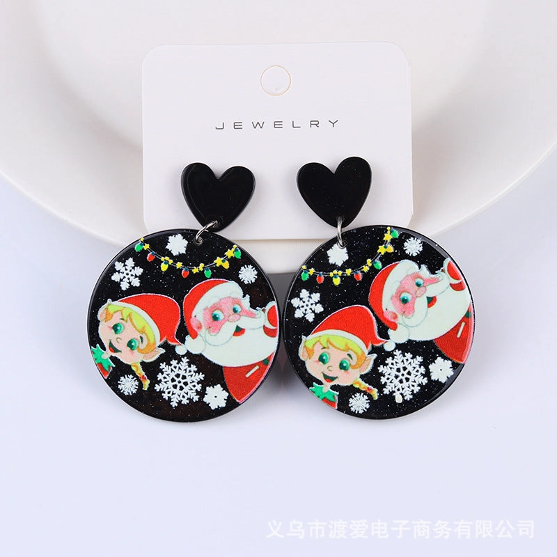Wholesale Christmas Acrylic Printed Santa Claus Elk Snowman Snowflake Earrings