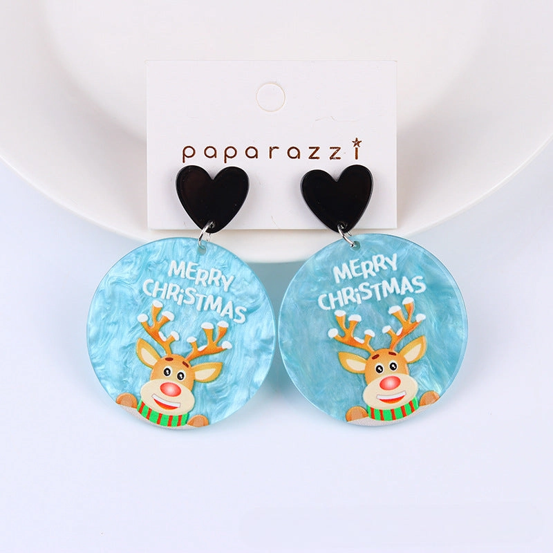 Wholesale Christmas Acrylic Printed Santa Claus Elk Snowman Snowflake Earrings