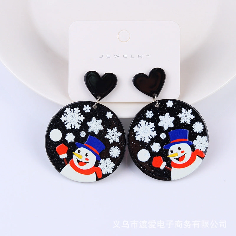 Wholesale Christmas Acrylic Printed Santa Claus Elk Snowman Snowflake Earrings