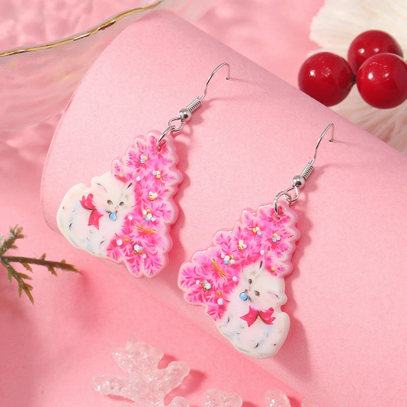 Wholesale Christmas Animal Socks Cat Pink Acrylic Multicolor Earrings