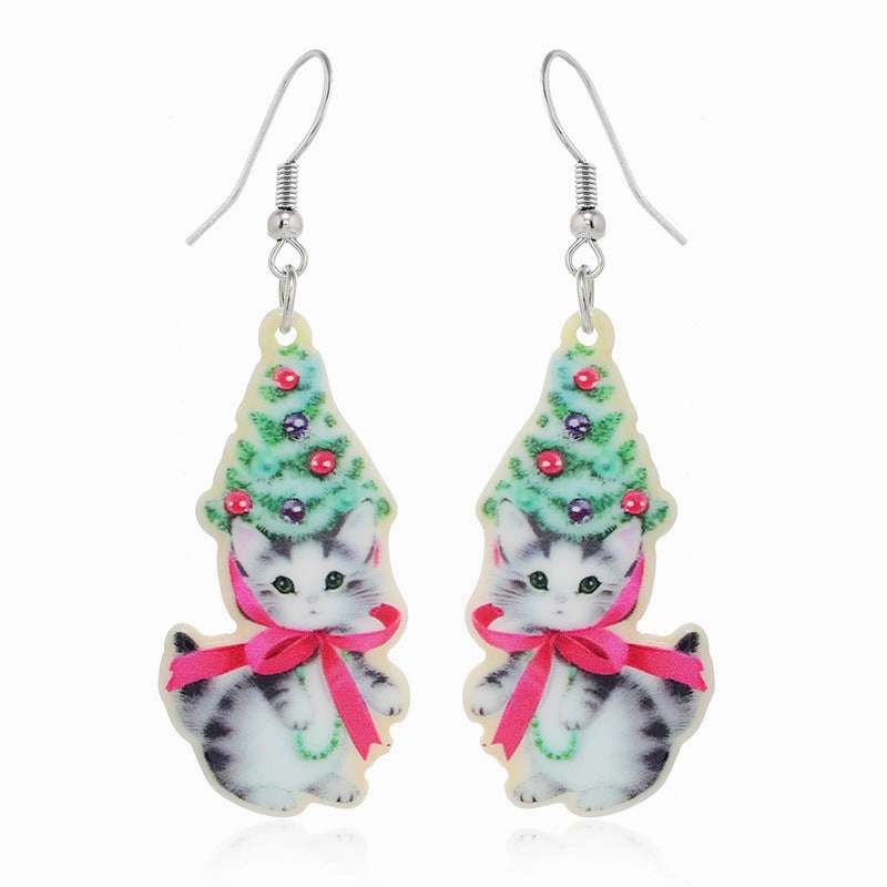 Wholesale Christmas Animal Socks Cat Pink Acrylic Multicolor Earrings