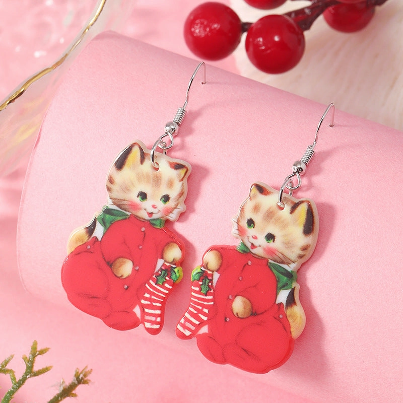 Wholesale Christmas Animal Socks Cat Pink Acrylic Multicolor Earrings
