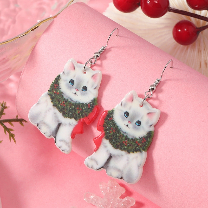 Wholesale Christmas Animal Socks Cat Pink Acrylic Multicolor Earrings