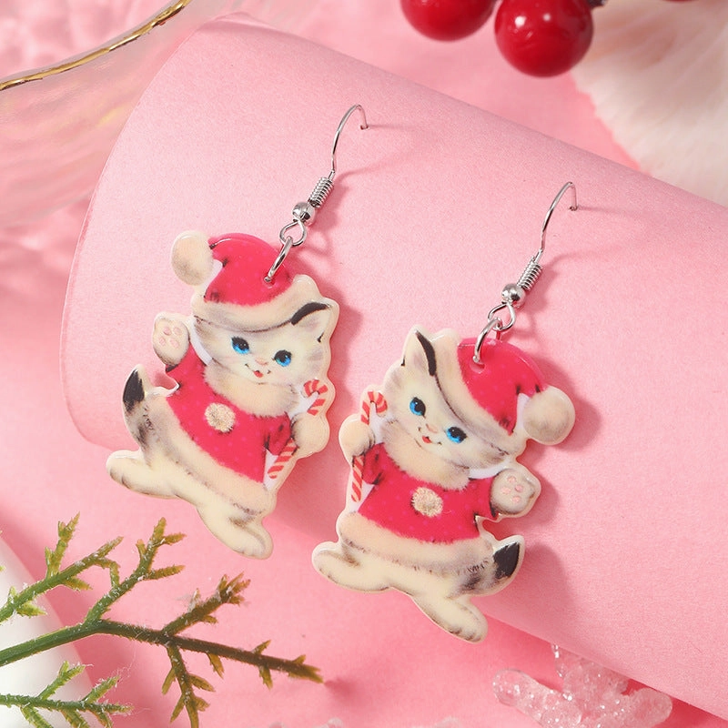 Wholesale Christmas Animal Socks Cat Pink Acrylic Multicolor Earrings