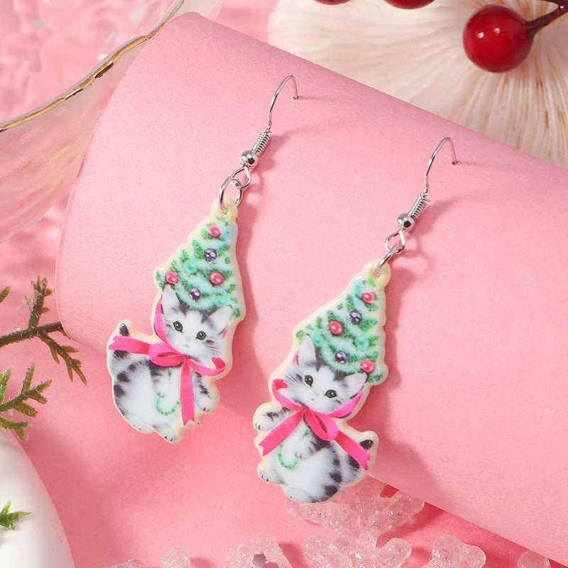 Wholesale Christmas Animal Socks Cat Pink Acrylic Multicolor Earrings