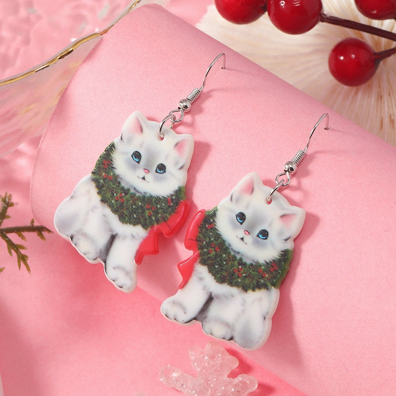 Wholesale Christmas Animal Socks Cat Pink Acrylic Multicolor Earrings