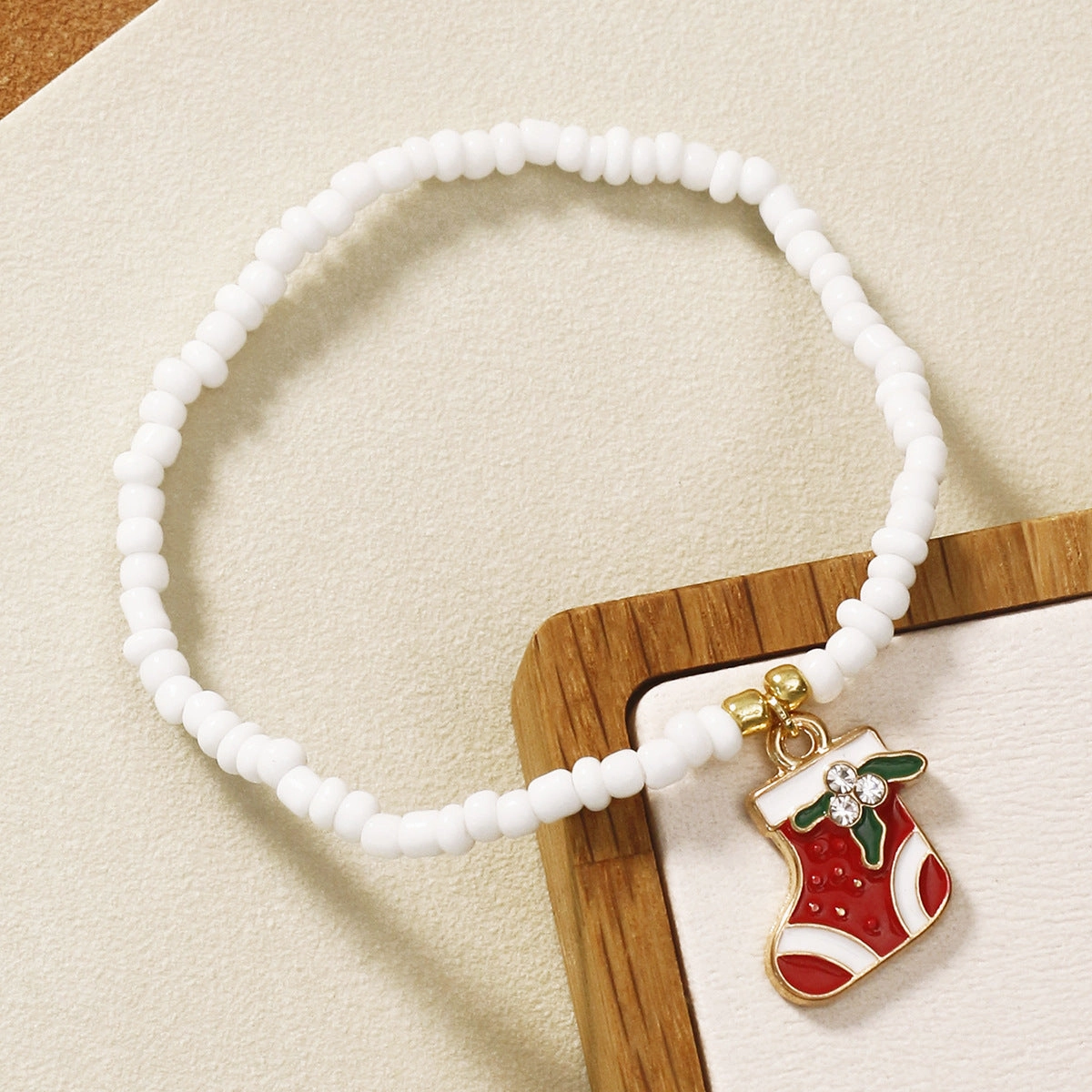 Wholesale Christmas Beaded Gloves Elastic Rope Rice Beads Christmas Tree Boots Pendant Bracelet