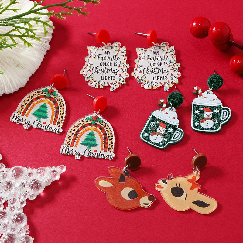 Wholesale Christmas Beer Mug Rainbow Christmas Tree Acrylic Earrings
