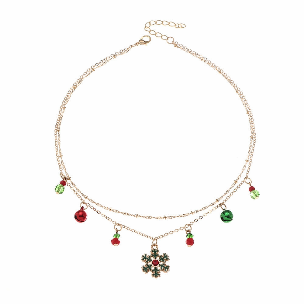 Wholesale Christmas Bells Snowflake Double Layer Necklace Clavicle Chain